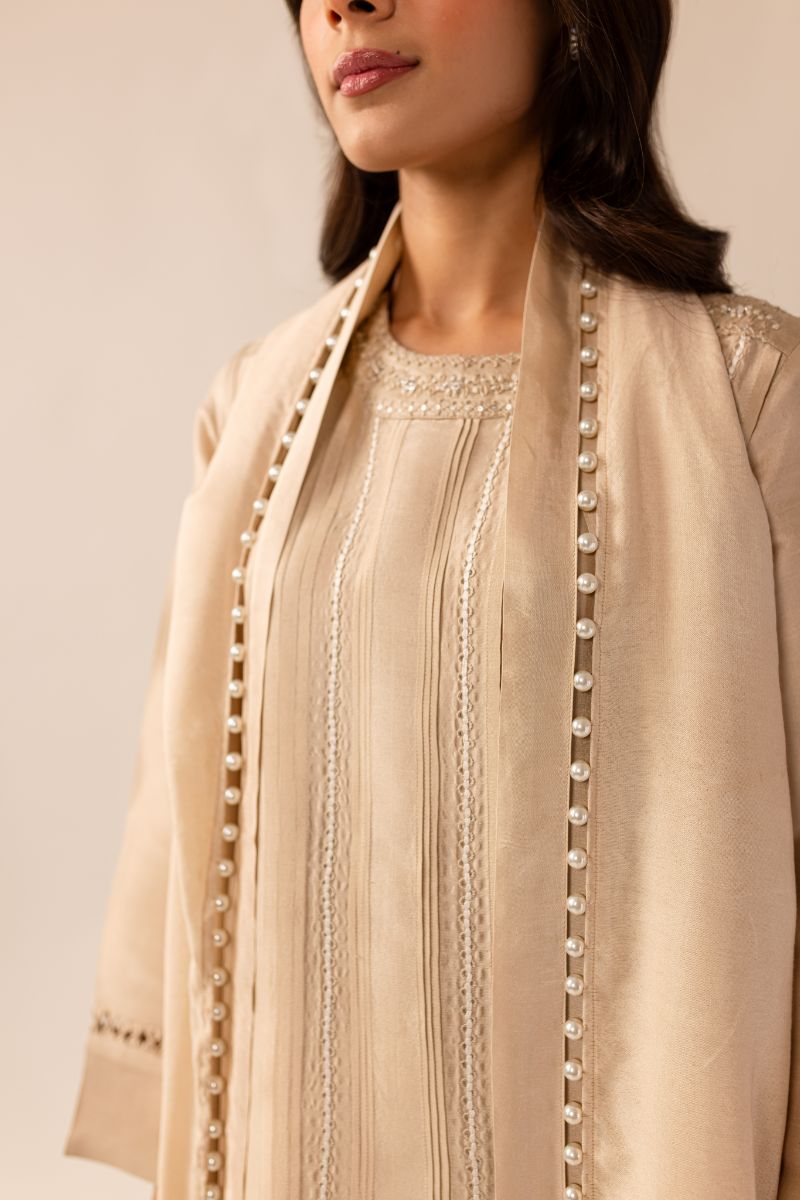 Beige Pleated Set