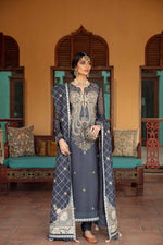 Metallic Greish Blue Kashmiri Work Chaddar